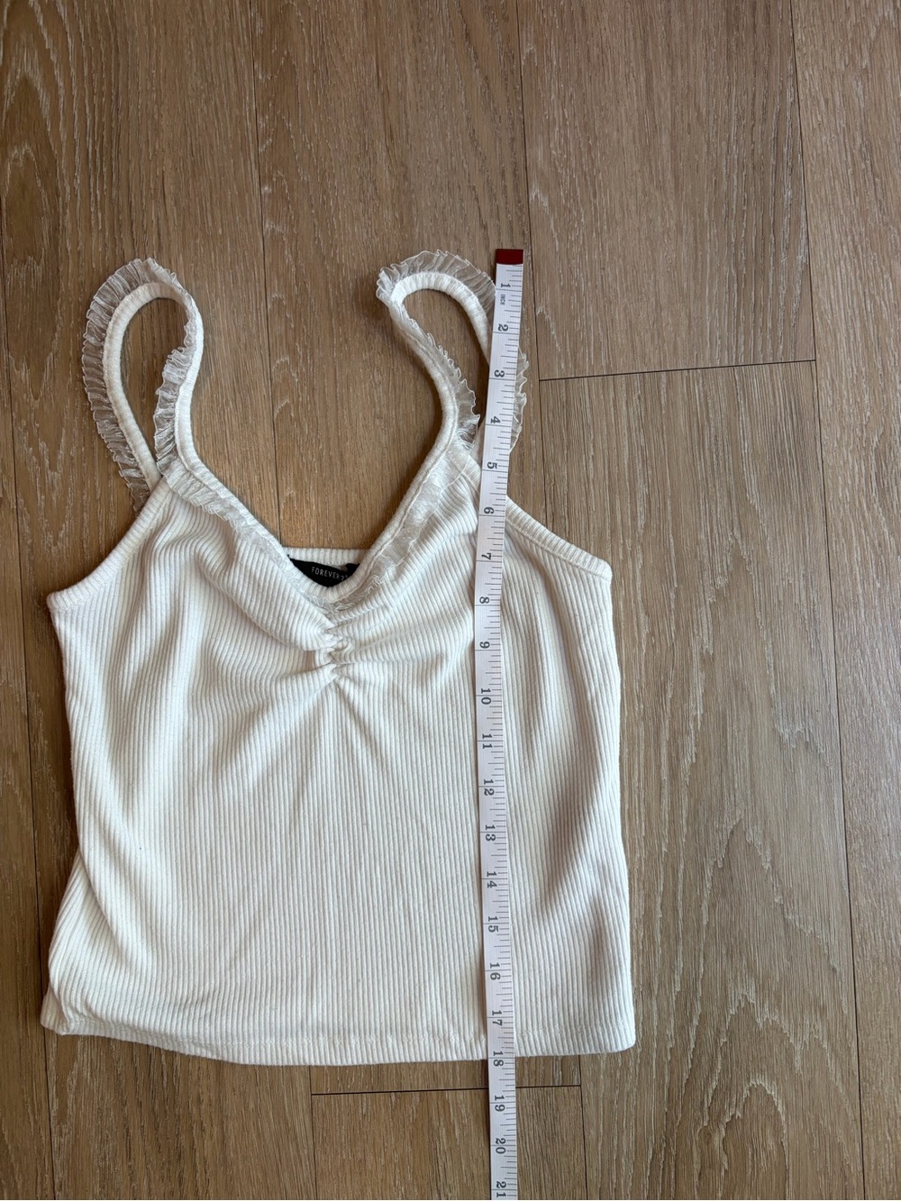 Forever 21 White Ribbed Ruffle Strap V-Neck Cami - Picture 6 of 6